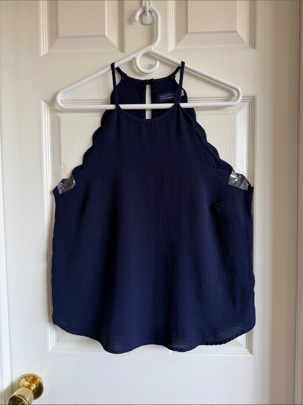 Navy Scalloped-Hem Halter Camisole